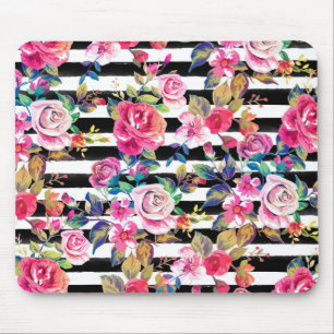 Niedliches Federblumenmuster und Streifen Mousepad