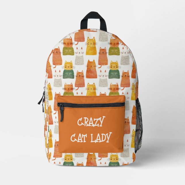 Niedliches Feline Pattern Crazy Cat Lady Custom Sc Bedruckter Rucksack (Vorderseite)