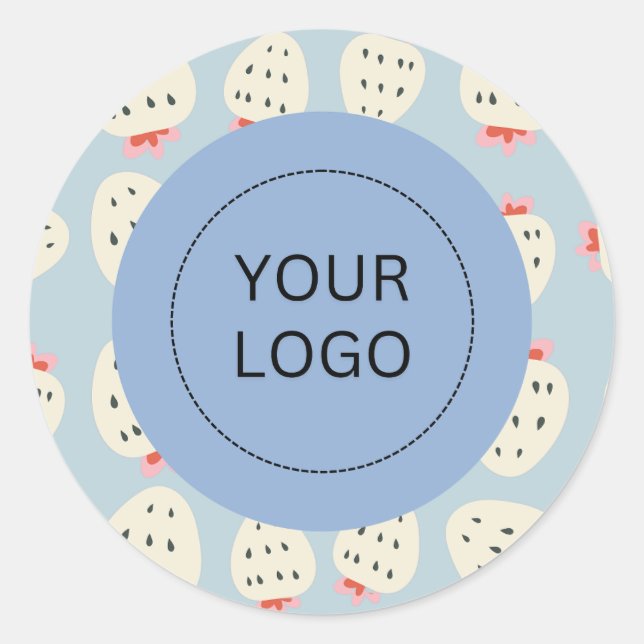 Niedliches Feminine Modern Strawberry Custom-Logo Runder Aufkleber (Vorderseite)