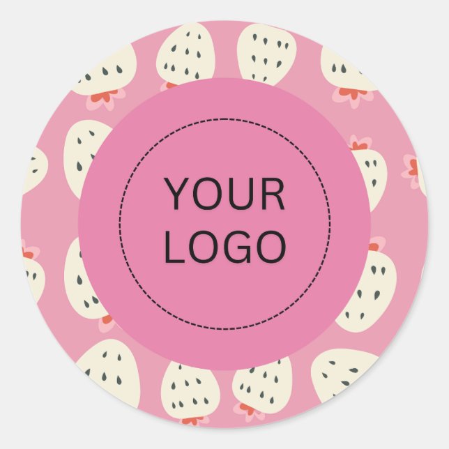 Niedliches Feminine Modern Strawberry Custom-Logo Runder Aufkleber (Vorderseite)