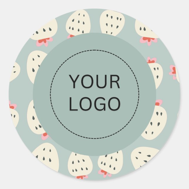 Niedliches Feminine Modern Strawberry Custom-Logo Runder Aufkleber (Vorderseite)