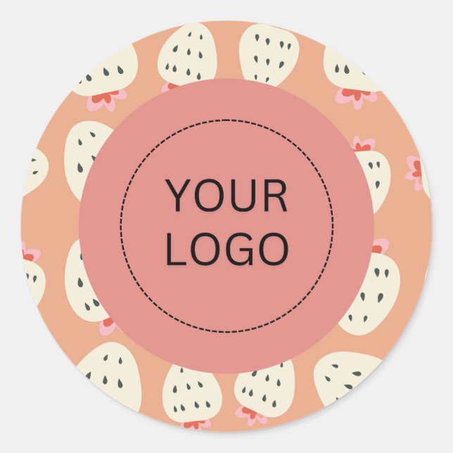 Niedliches Feminine Modern Strawberry Custom-Logo Runder Aufkleber (Vorderseite)