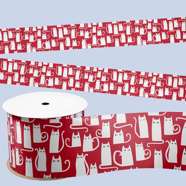 Niedliches Fest: Rot und Weiß Satinband (Red and white fun festive cat ribbon)