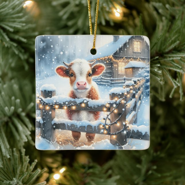 Niedliches festes Kuh Weihnachten Personalisiert Keramikornament (Baum)