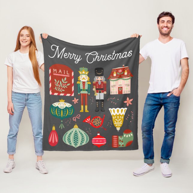 Niedliches festes Nutcracker-Muster Weihnachten Ro Fleecedecke (Beispiel)