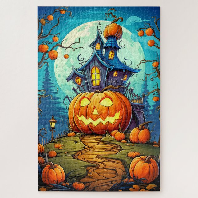 Niedliches festes Spuk Haus | Frohe Halloween Puzzle (Vertikal)