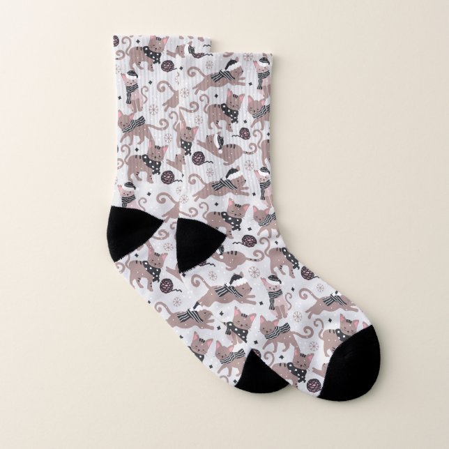 Niedliches festes Weihnachtsmuster der Katze Unise Socken (Paar)