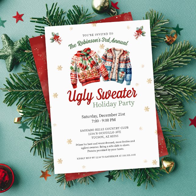 Niedliches festliches jährliches Weihnachtsfest Sw Einladung (festive ugly christmas sweater party invitations for holiday party at corporate office family party)