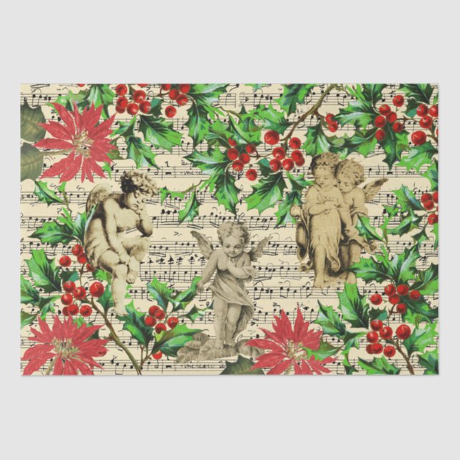 Niedliches festliches Vintages Angel Cherubs Heili Seidenpapier (Vorderseite)