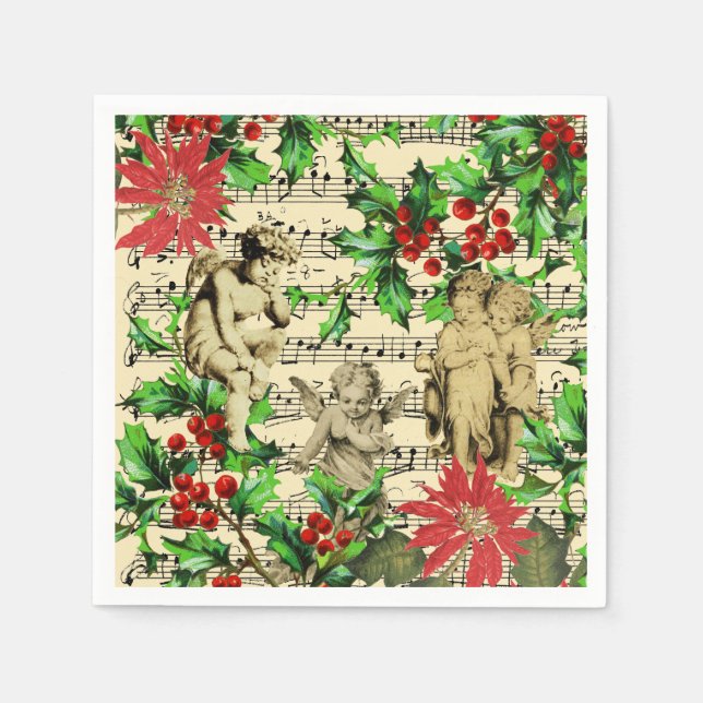 Niedliches festliches Vintages Angel Cherubs Heili Serviette (Vorderseite)