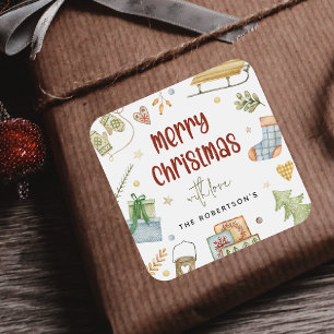 Niedliches festliches Weihnachtsgeschenk Quadratischer Aufkleber