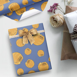 Niedliches Fett Orange Cat Pattern Blau Geschenkpapier