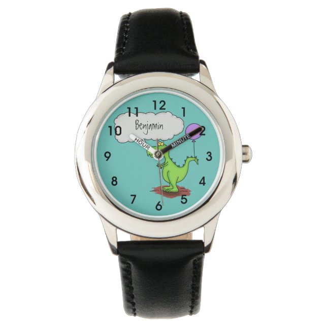 Niedliches Feuer atmet grün lustiger Drache Cartoo Armbanduhr (Vorderseite)