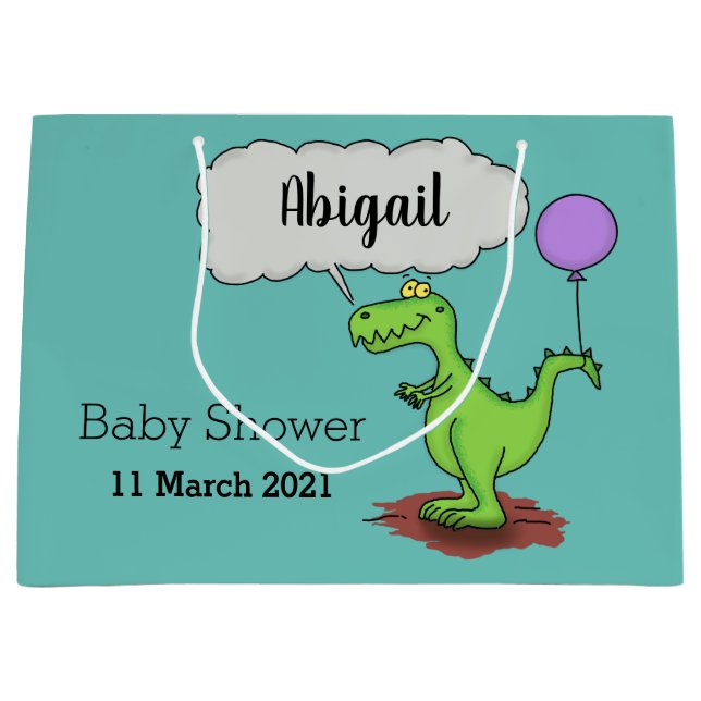 Niedliches Feuer atmet grün lustiger Drache Cartoo Große Geschenktüte (Vorderseite)