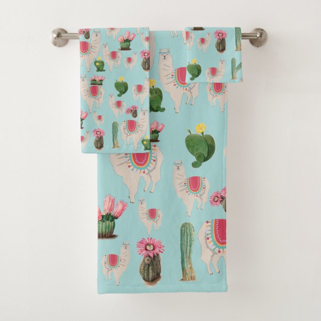 Niedliches Fiesta Llama & Cactus Pattern Badhandtuch Set (Insitu)