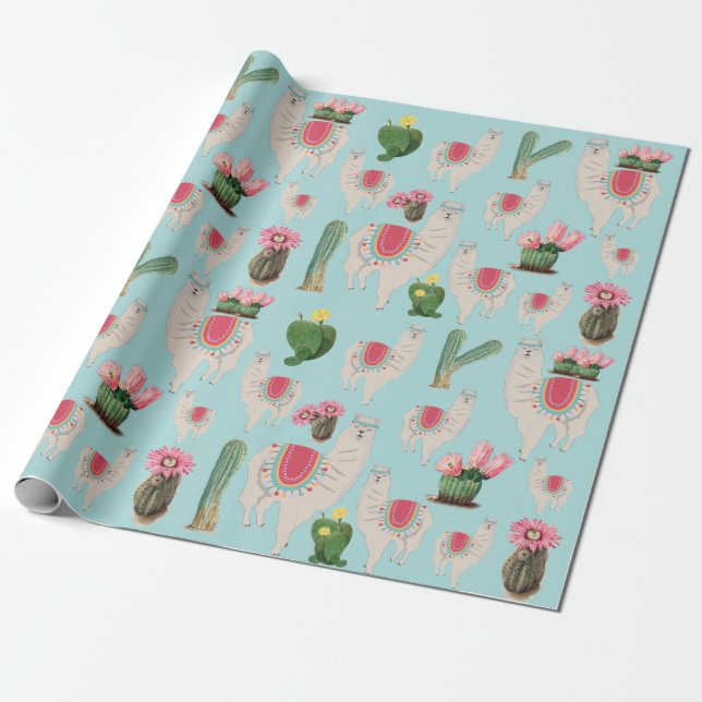 Niedliches Fiesta Llama & Cactus Pattern Geschenkpapier (Ungerollt)