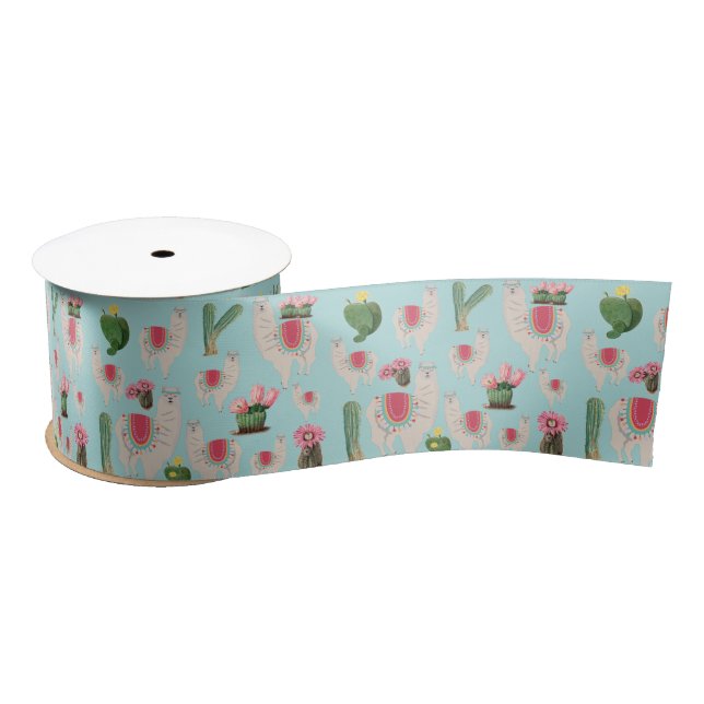 Niedliches Fiesta Llama & Cactus Pattern Satinband (Spule)