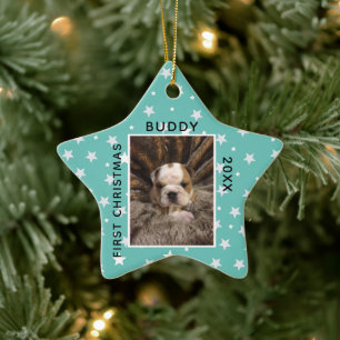Niedliches First Christmas Puppy Foto Keramik Ornament