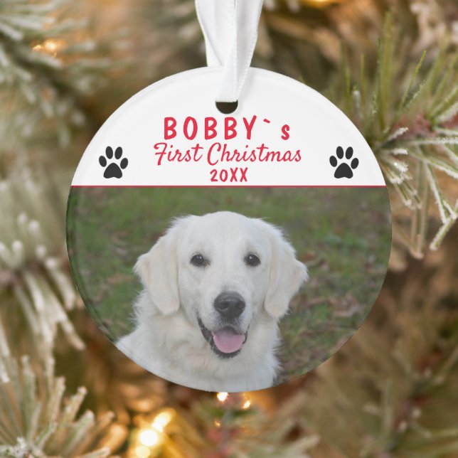 Niedliches First Puppy Christmas Paw Red Dog Foto Ornament (Baum)