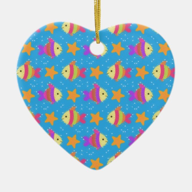 Niedliches Fisch- und Seeteufel-Muster Keramikornament (Vorne)