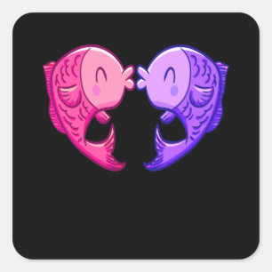 Niedliches Fischküssen Herz Aquarium Aquarist Quadratischer Aufkleber