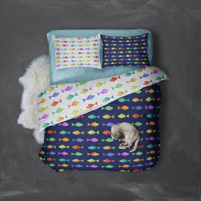 Niedliches Fischmuster Kissenbezug (Cute Rainbow fish colorful patterned bedding for ocean lovers pillow case)