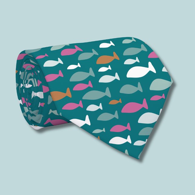Niedliches Fischmuster Krawatte (Fish Shoal green tie)