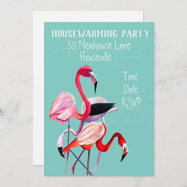 Niedliches Flamingo Aquarellwochenwärme Party Einladung (Vorne/Hinten)