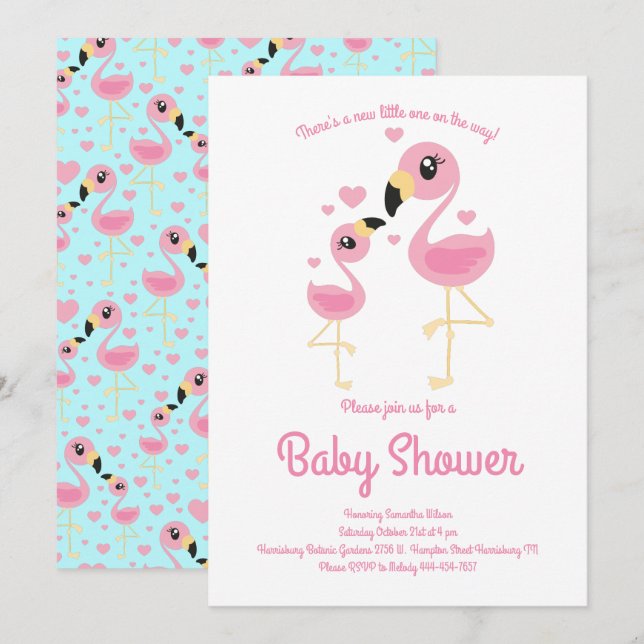 Niedliches Flamingo Baby Dusche Tropical Beach The Einladung (Vorne/Hinten)