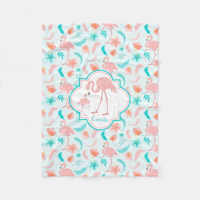 Niedliches Flamingo-Mama-und Baby-Muster Fleecedecke (Vorderseite)