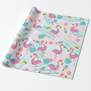 Niedliches Flamingo Mint Grün tropisches Muster Geschenkpapier