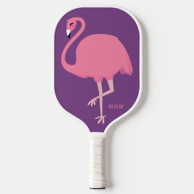 Niedliches Flamingo-Monogramm Pickleball Schläger (Vorderseite)
