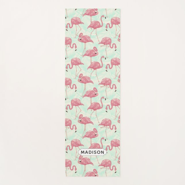 Niedliches Flamingo Muster individuelle Name Yogma Yogamatte (Vorderseite)