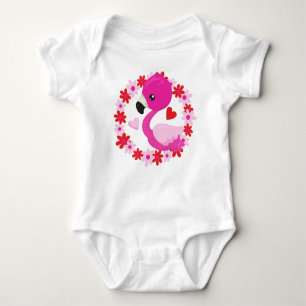 Niedliches Flamingo, rosa Flamingo, Vogel, Blume,  Baby Strampler