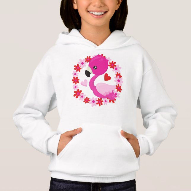Niedliches Flamingo, rosa Flamingo, Vogel, Blume,  Hoodie (Vorderseite)