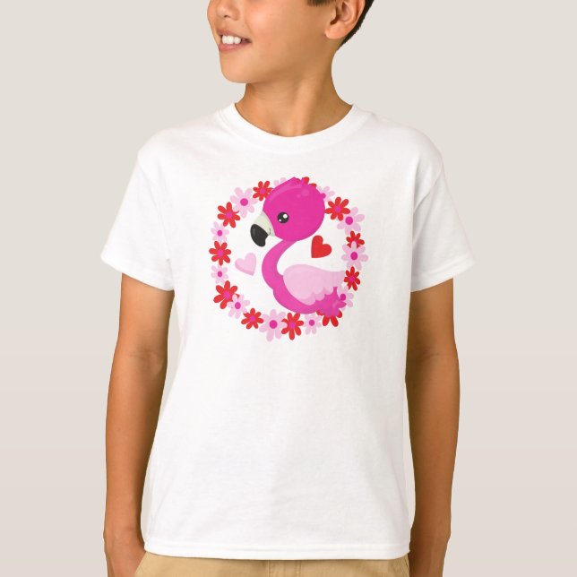 Niedliches Flamingo, rosa Flamingo, Vogel, Blume,  T-Shirt (Vorderseite)