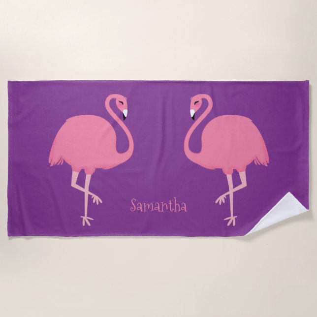 Niedliches Flamingos individuelle Name Badetuch (Vorderseite)