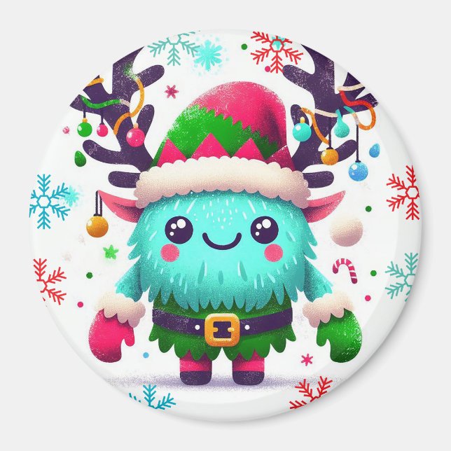 Niedliches flauschiges Weihnachtsmonster Magnet (Vorne)