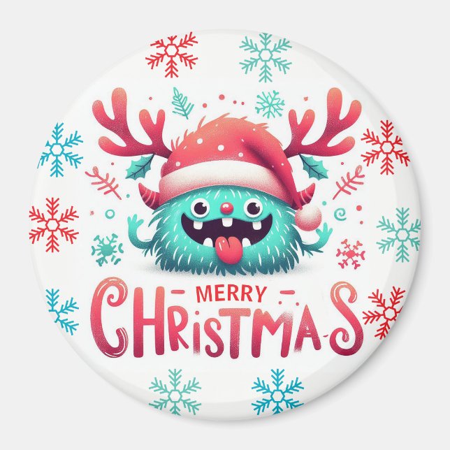 Niedliches flauschiges Weihnachtsmonster Magnet (Vorne)