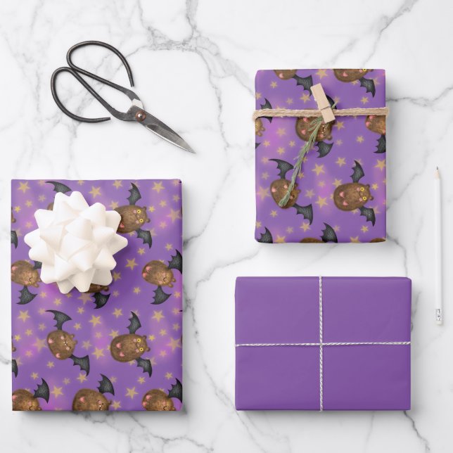 Niedliches Fledermauspapier Geschenkpapier Set (Vorderseite)
