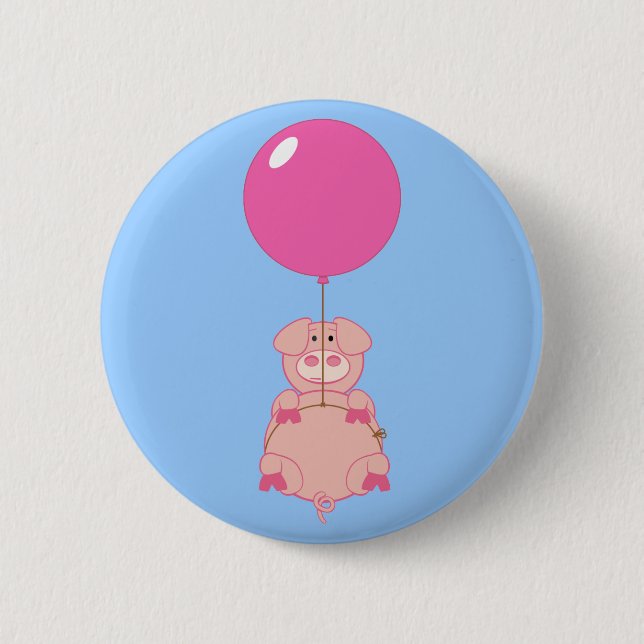Niedliches Fliegen-Schwein und Ballon Button (Vorderseite)