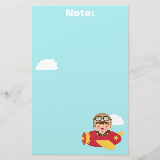 Niedliches Flieger-Jungen-Flugzeug-Abenteuer für Briefpapier (Vorderseite)