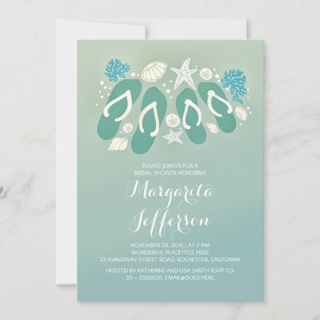 niedliches Flip Flops Beach Brautparty lädt ein Einladung (Vorderseite)