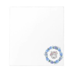 Niedliches floral Blue Hydrangea Wolf Design Notep Notizblock