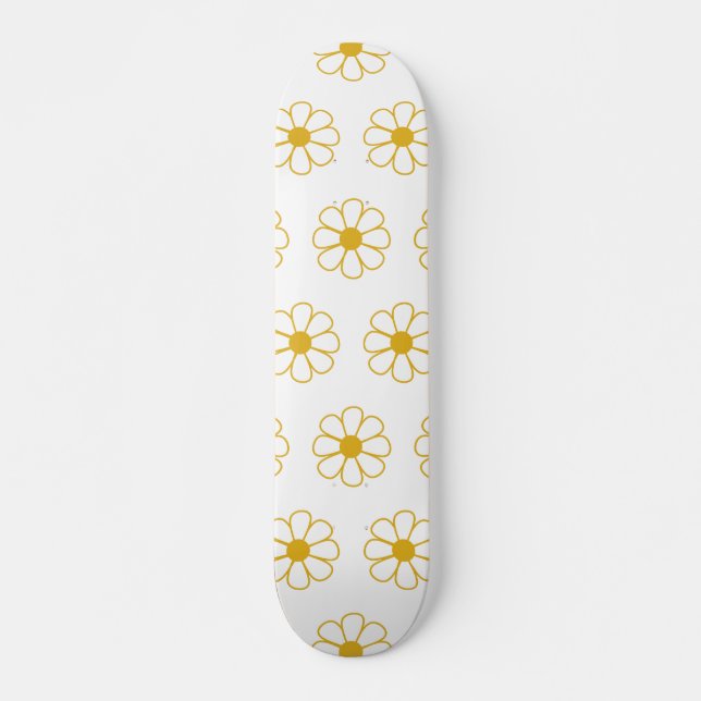 Niedliches floral Daisy Muster Mustard Gold und Wh Skateboard (Vorne)