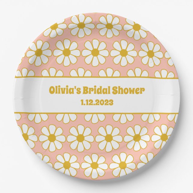 Niedliches floral Daisy Muster Mustard Pink Pappteller (Vorderseite)