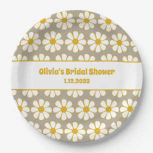 Niedliches floral Daisy Muster Mustard White Grau Pappteller