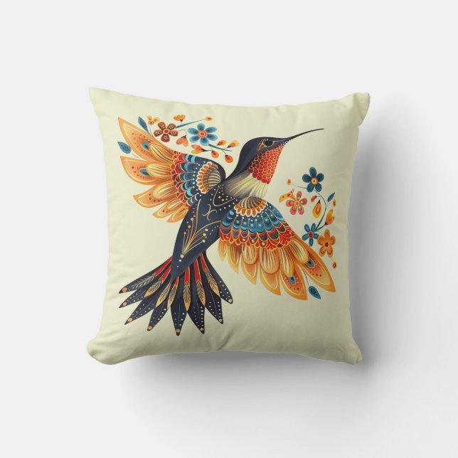 Niedliches Floral Hummingbird Throw Kissen (Vorderseite)