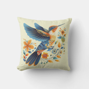 Niedliches Floral Hummingbird Throw Kissen