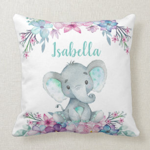 Niedliches Floral Watercolor Baby Elephant Throw K Kissen